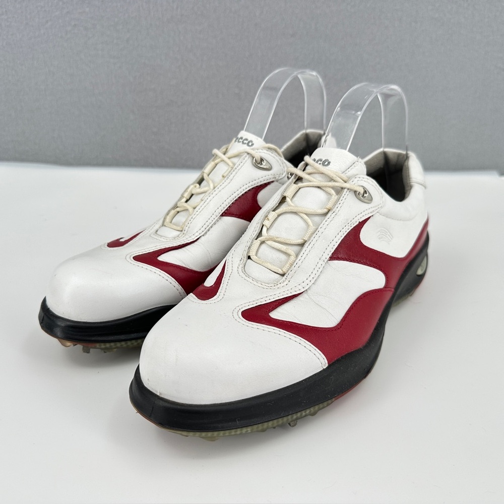 Ecco Leather Lace-Up Golf Spike Cleats Sneaker Shoes US 11-11.5 EUR 42 Red White
